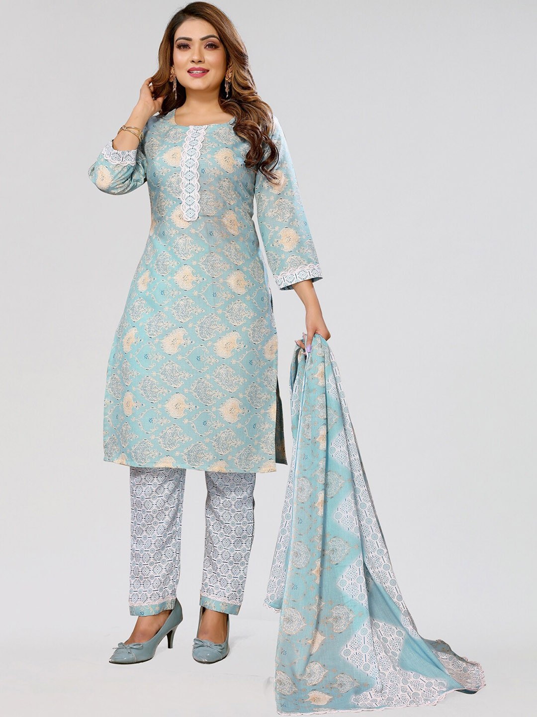 PYARI - A style for every story Geometric Printed Foil Work Kurta With Trousers & Dupatta, Blue
PYARI - A style for every story Geometric Printed Foil Work Kurta With Trousers & Dupatta, Blue