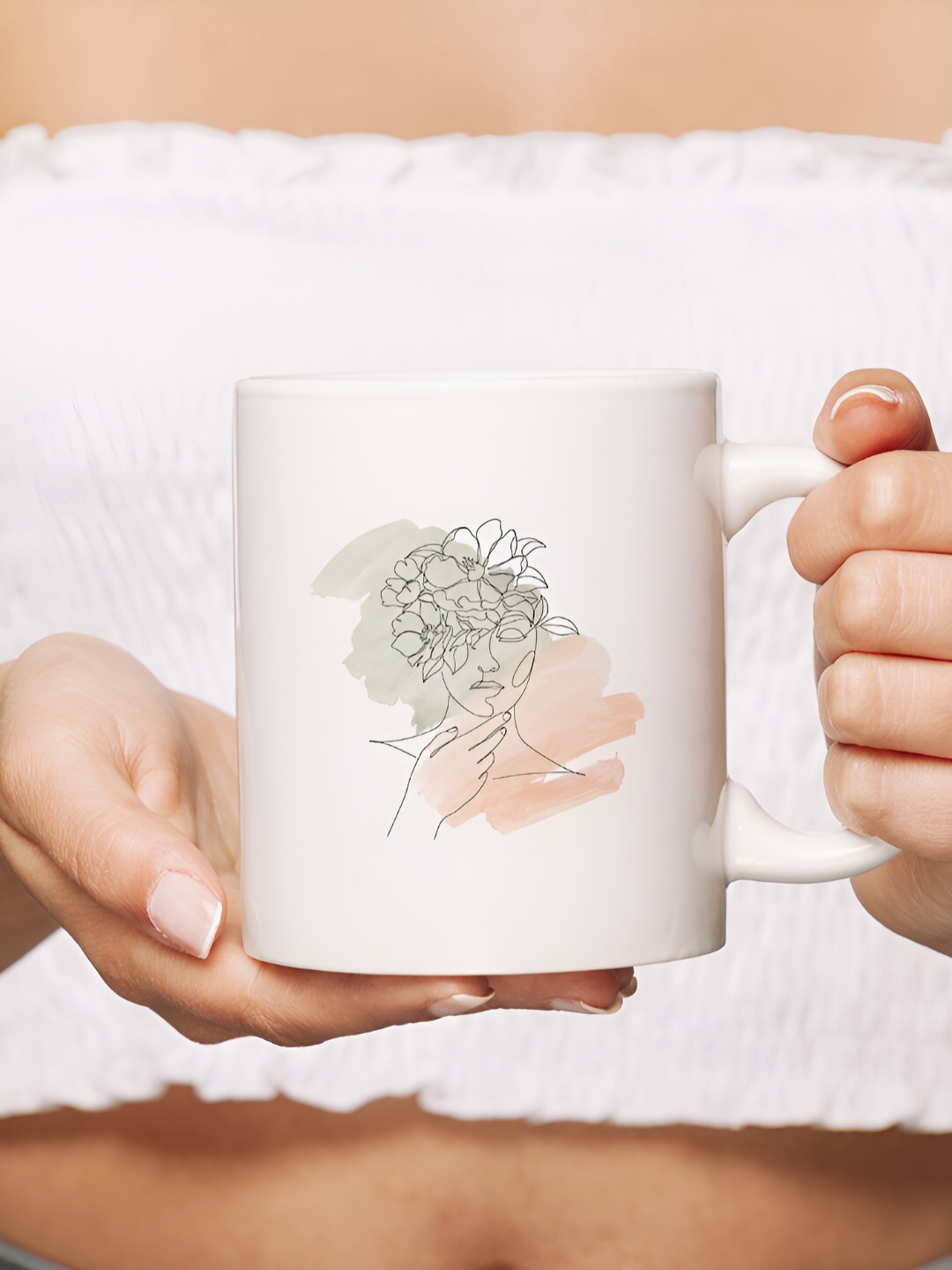 The Decor Lane White Printed Ceramic Glossy Mug 325 ml