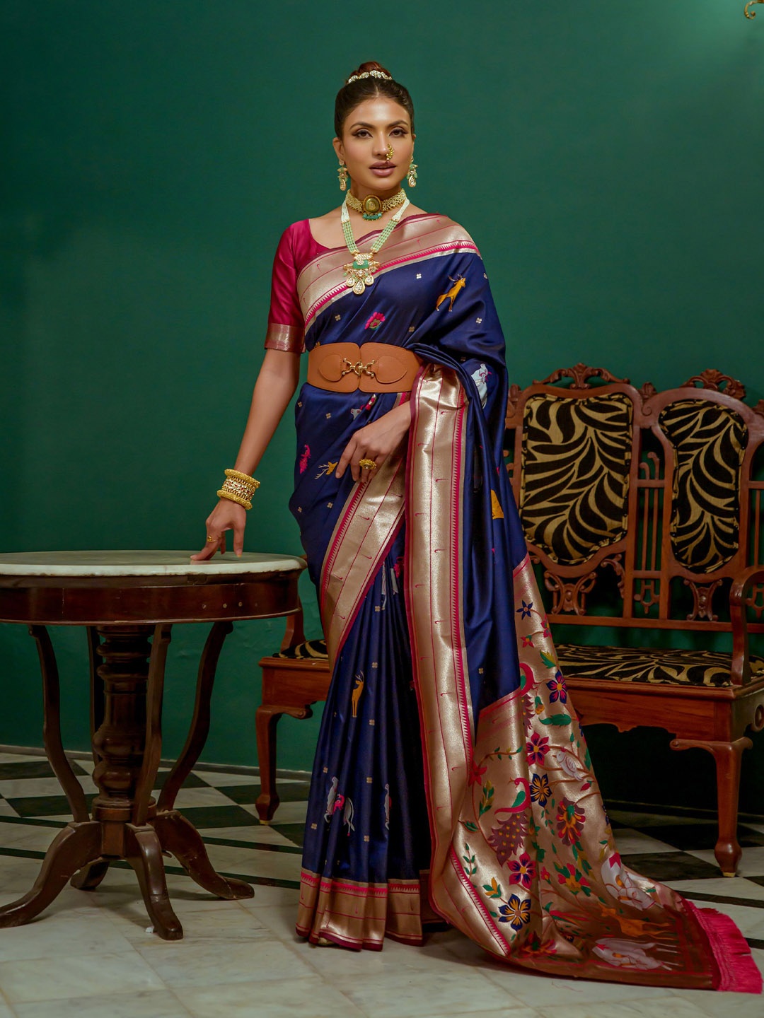 LeeliPeeri Designer Ethnic Motifs Woven Design Zari Paithani Saree With Contrast Blouse, Navy blue
LeeliPeeri Designer Ethnic Motifs Woven Design Zari Paithani Saree With Contrast Blouse, Navy blue