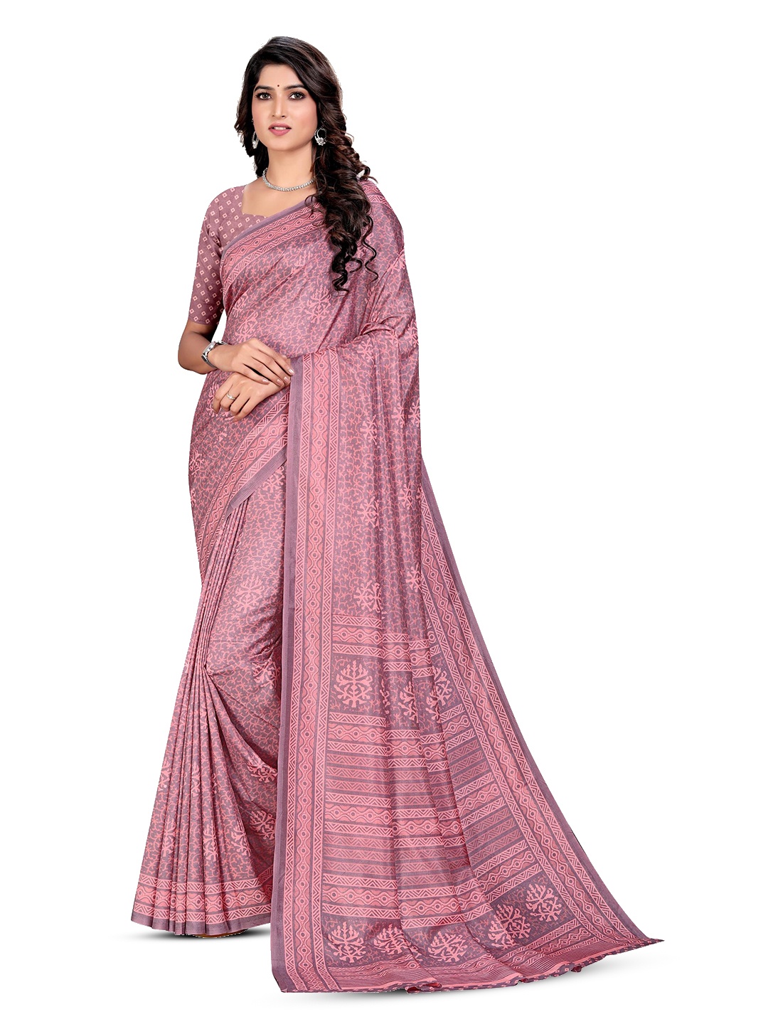 VIMLA Ethnic Motifs Art Silk Saree, Pink