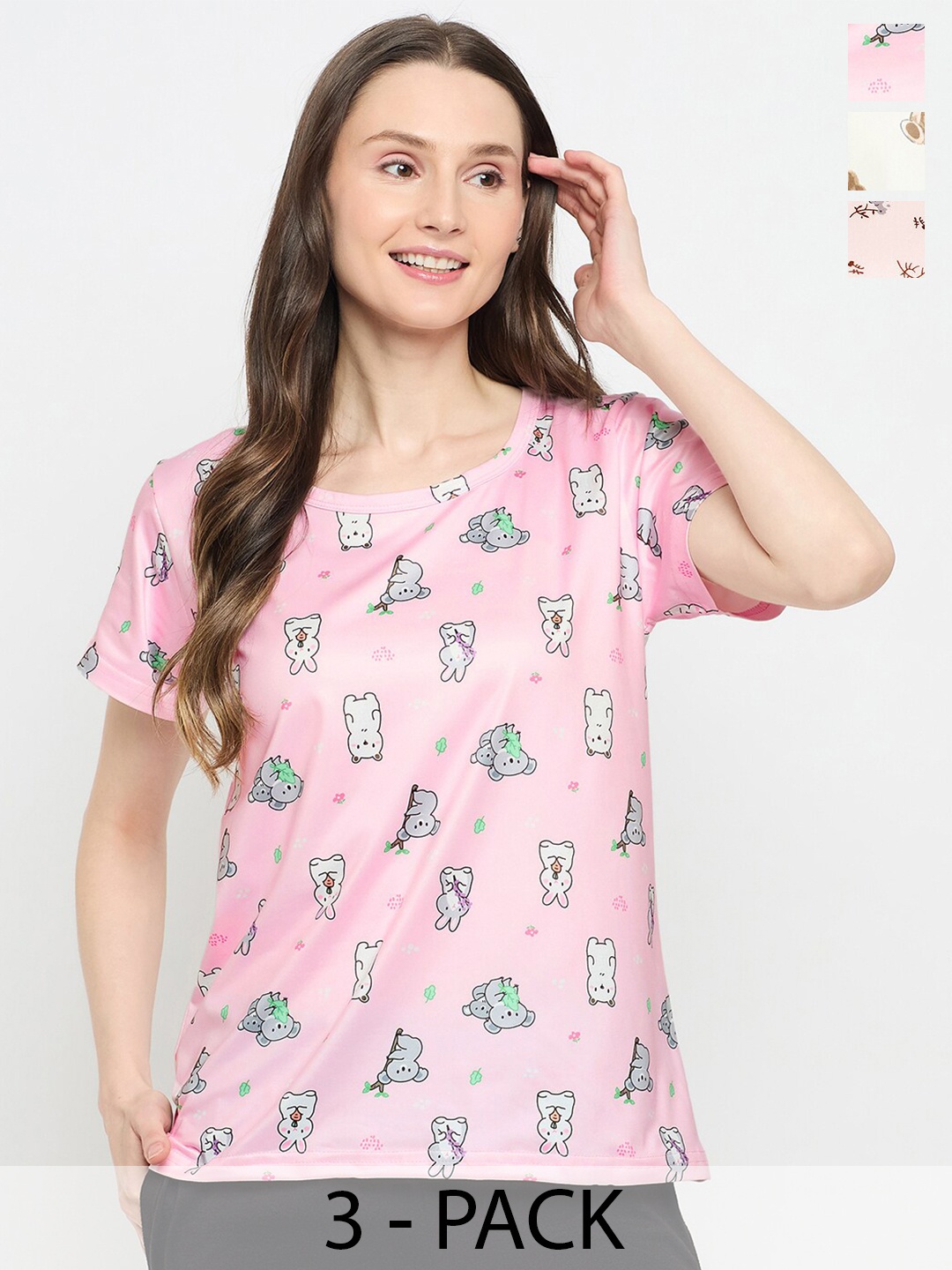 Camey Women 3 Printed Extended Sleeves Pockets T-shirt, Multi
