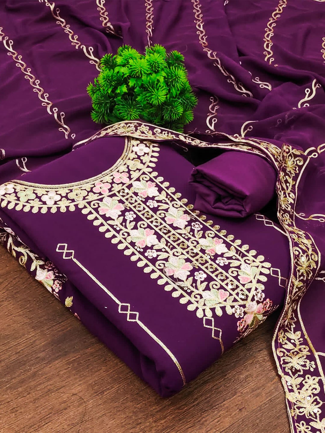 ZEEPKART Ethnic Motifs Woven Design Unstitched Dress Material, Purple