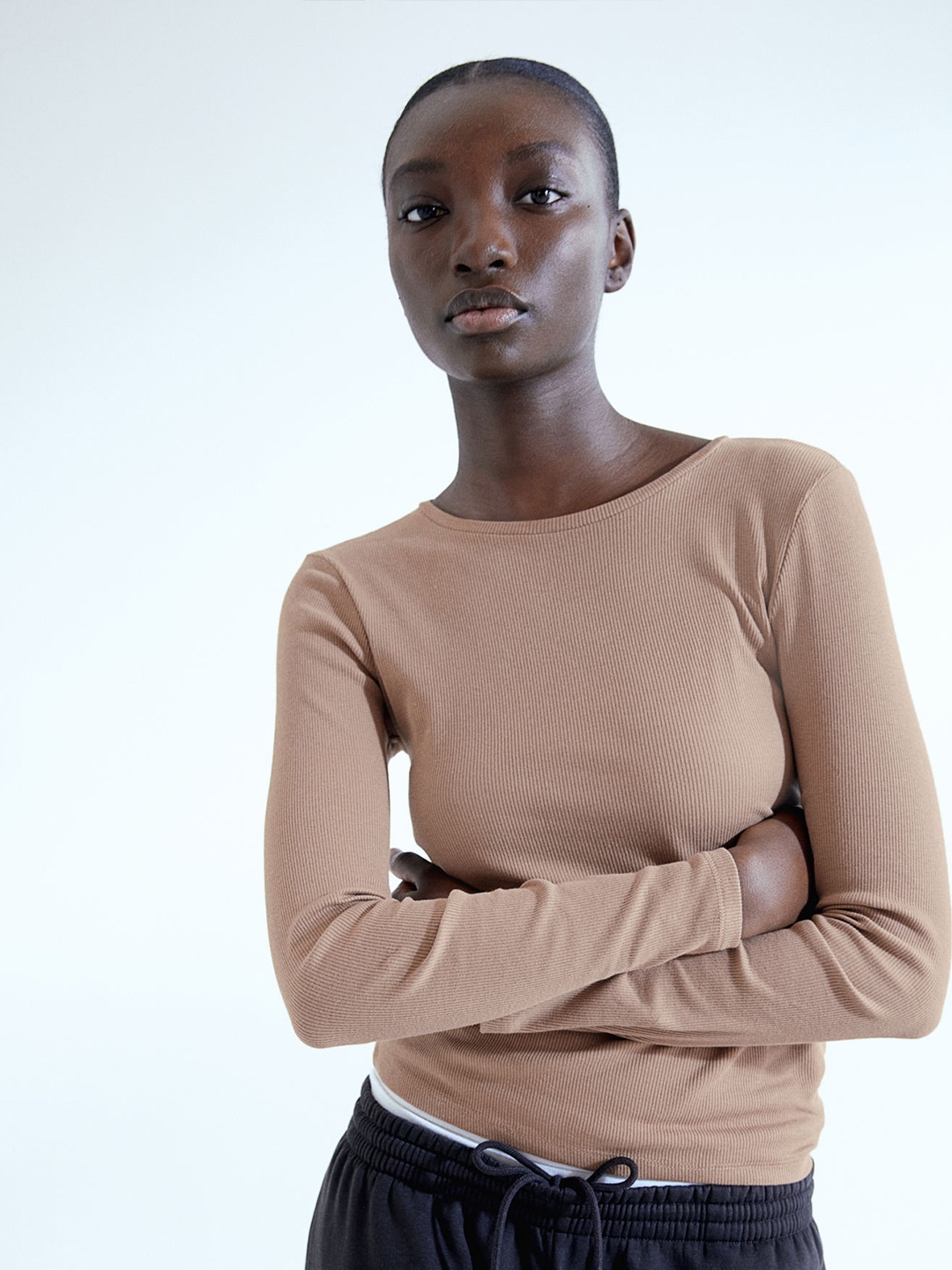H&M Ribbed Cotton Top, Beige