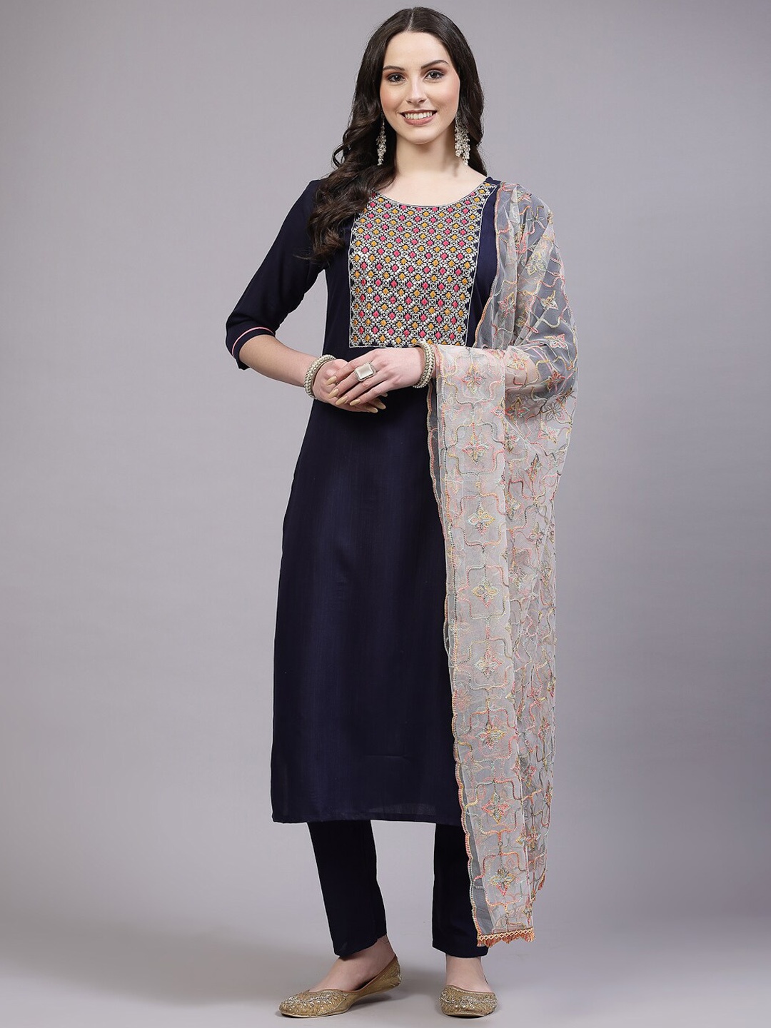 BAESD Ethnic Motifs Yoke Design Thread Work Detailed Straight Kurta & Trouser With Dupatta, Navy blue
BAESD Ethnic Motifs Yoke Design Thread Work Detailed Straight Kurta & Trouser With Dupatta, Navy blue