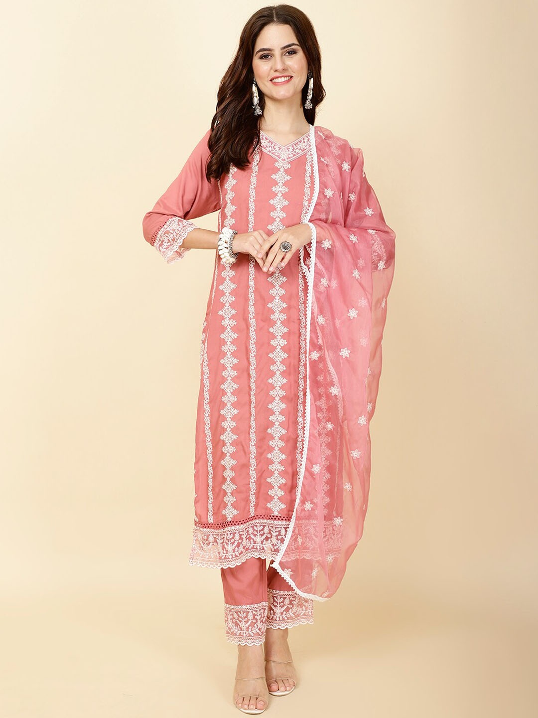 Meena Bazaar Floral Embroidered Regular Straight Kurta With Trousers & Dupatta, Pink
Meena Bazaar Floral Embroidered Regular Straight Kurta With Trousers & Dupatta, Pink