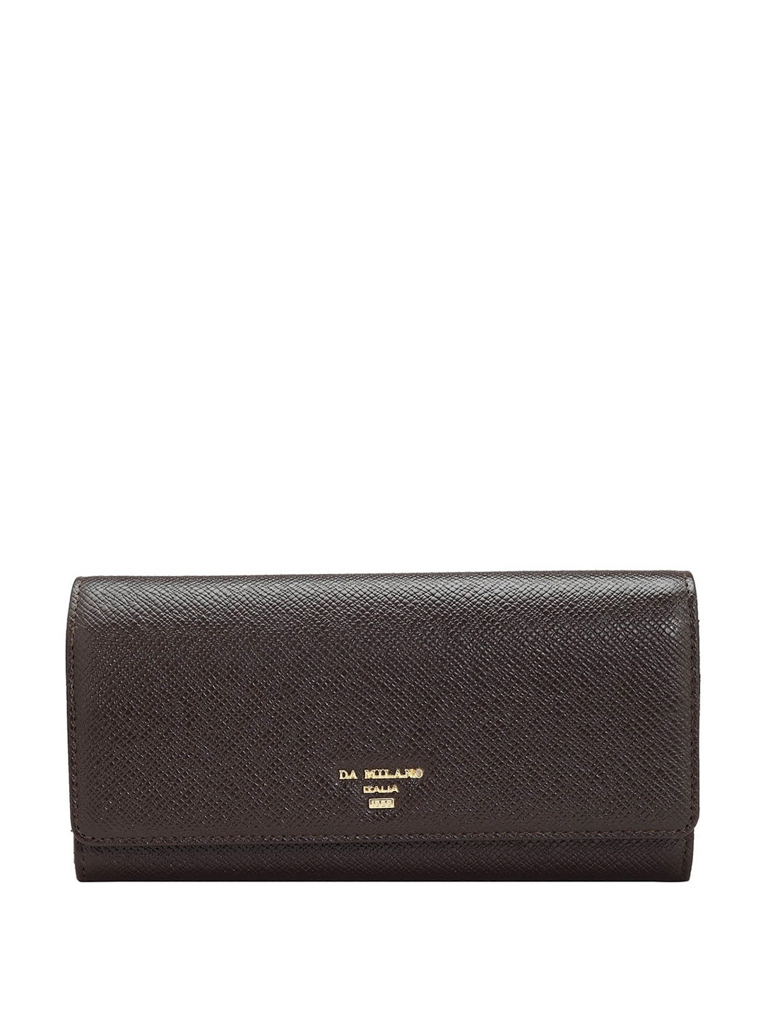 Da Milano Women Textured Leather Two Fold Wallet, Brown
