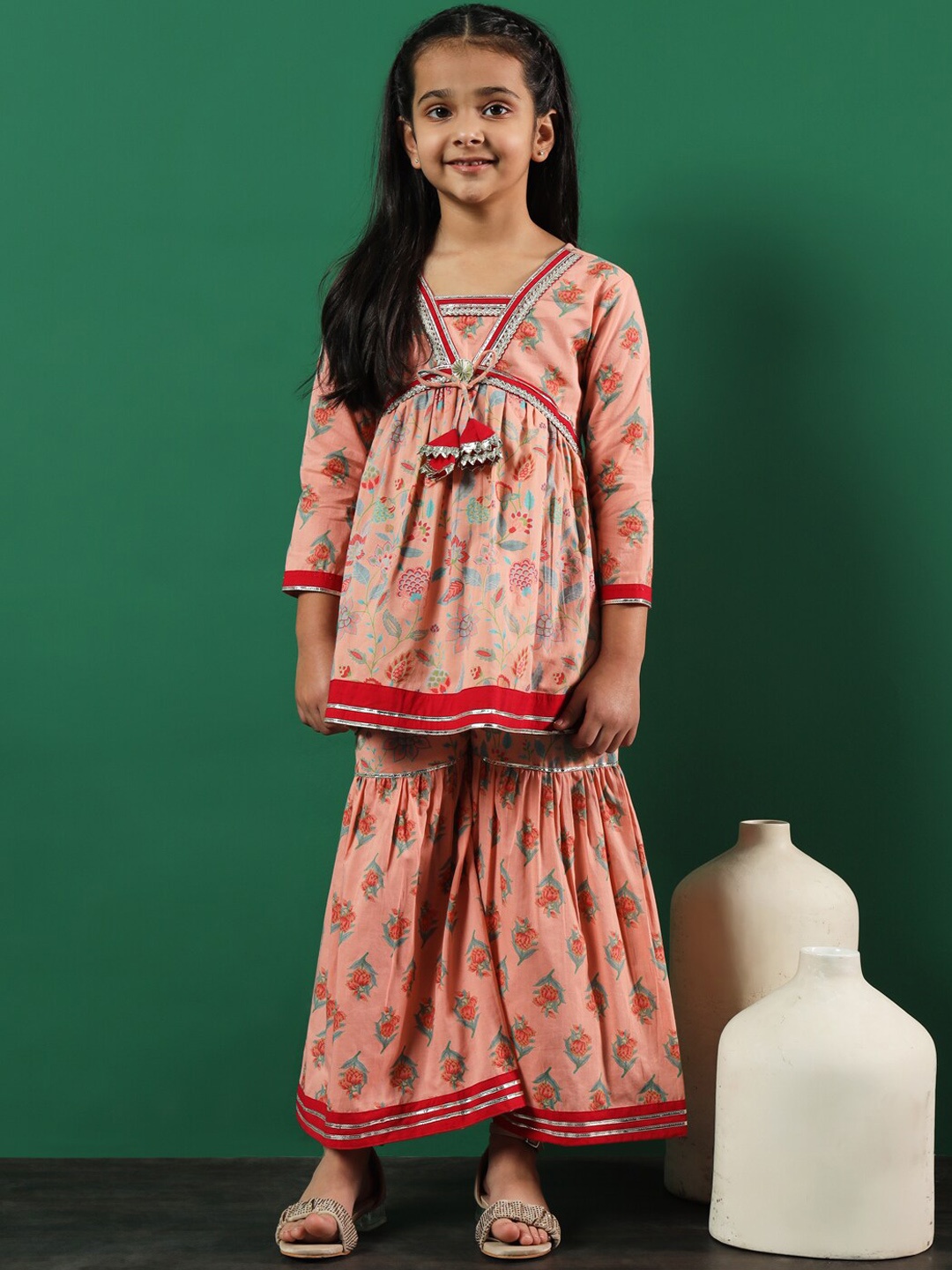 Readiprint Infant Girls Floral Printed Gotta Patti Pure Cotton Kurti with Sharara, Peach
Readiprint Infant Girls Floral Printed Gotta Patti Pure Cotton Kurti with Sharara, Peach