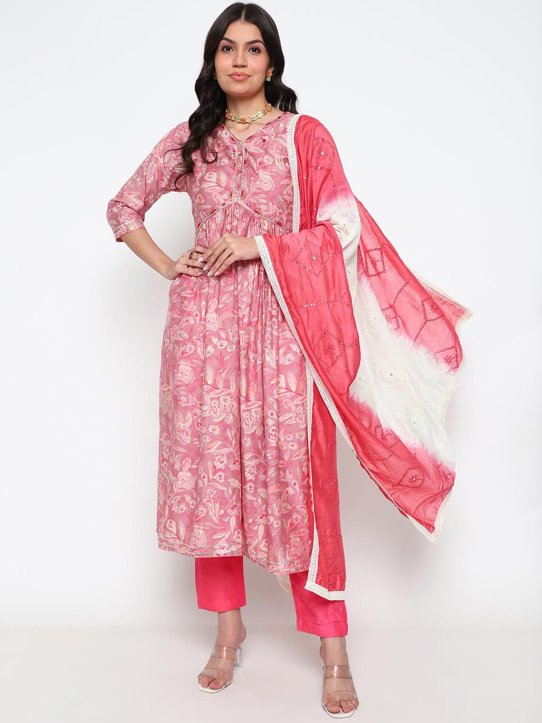 KALINI Floral Printed Round Neck Three-Quarter Sleeves Beads and Stones Kurta Set, Pink
KALINI Floral Printed Round Neck Three-Quarter Sleeves Beads and Stones Kurta Set, Pink