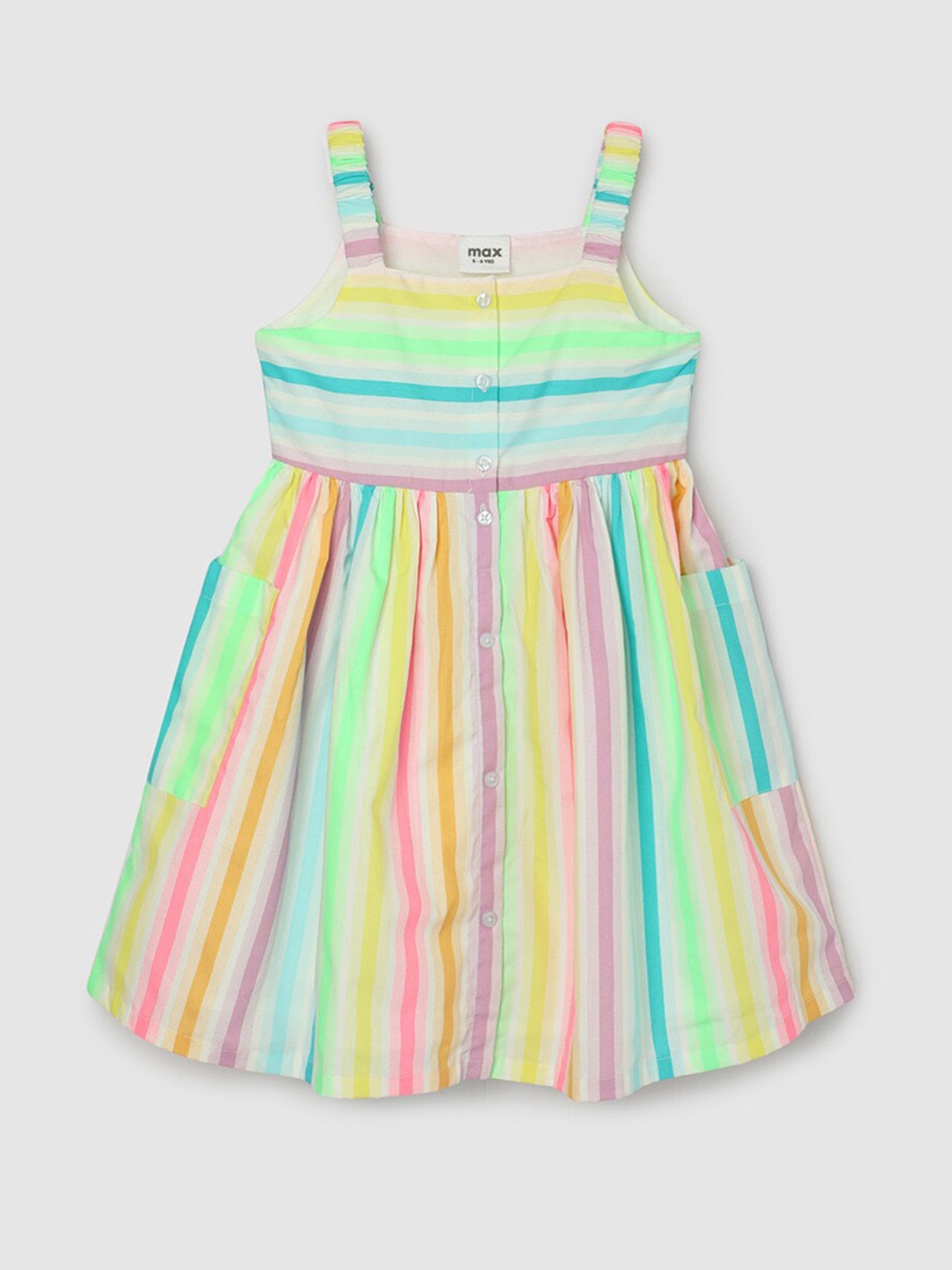 max Girls Striped Shoulder Straps Sleeveless Gathered Detail Pure Cotton A-Line Dress, Yellow
max Girls Striped Shoulder Straps Sleeveless Gathered Detail Pure Cotton A-Line Dress, Yellow
