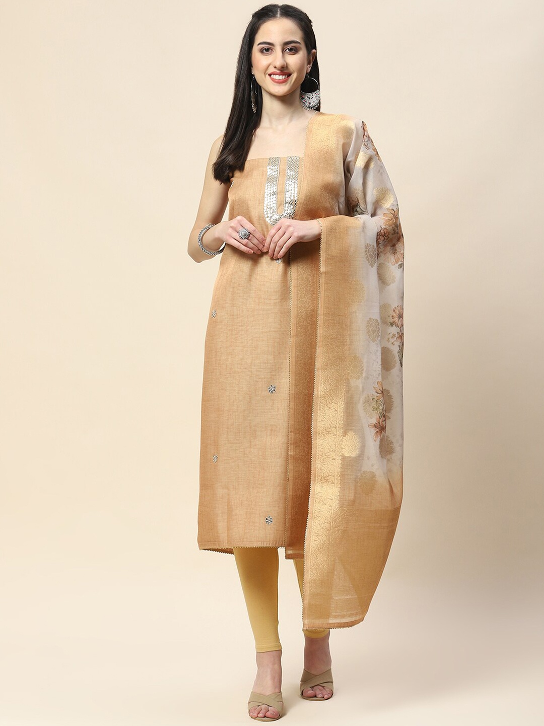 Meena Bazaar Abstract Woven Design Gotta Patti Art Silk Unstitched Dress Material, Mustard
Meena Bazaar Abstract Woven Design Gotta Patti Art Silk Unstitched Dress Material, Mustard