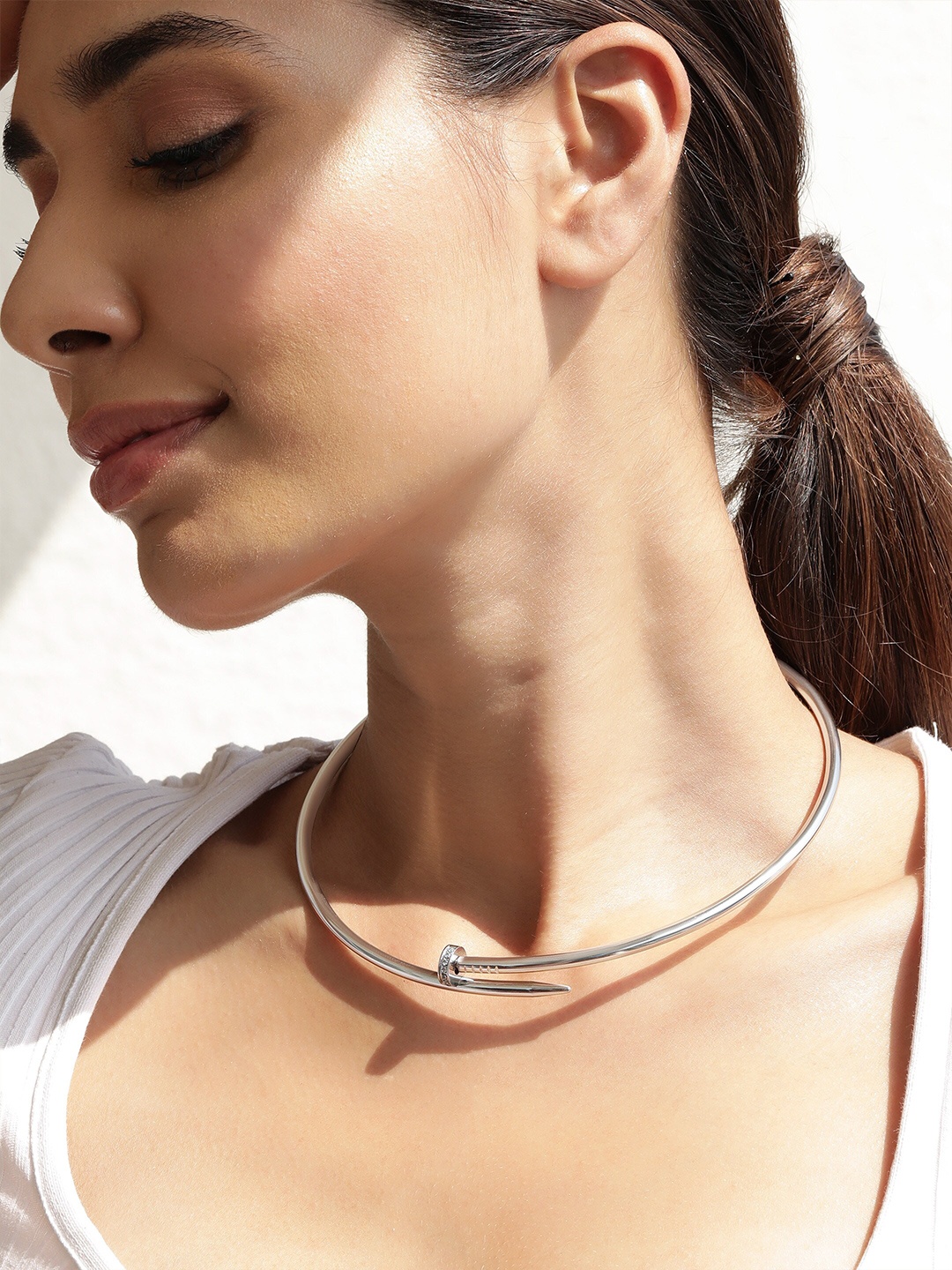 Rubans Rhodium Plated Stainless Steel Tarnish Free & Waterproof Demifine Choker Necklace, Silver
Rubans Rhodium Plated Stainless Steel Tarnish Free & Waterproof Demifine Choker Necklace, Silver