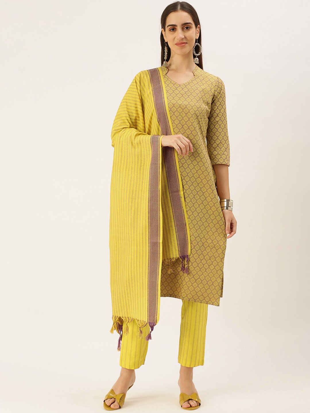 Shaily Woven Design Ethnic Motifs Regular Kurta with Trousers & With Dupatta, Yellow
Shaily Woven Design Ethnic Motifs Regular Kurta with Trousers & With Dupatta, Yellow