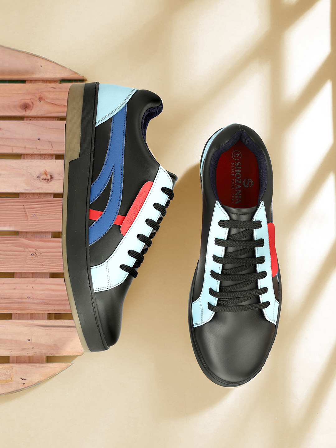 SHOZANIA Men Colourblocked Round Toe Leather Sneakers, Black
SHOZANIA Men Colourblocked Round Toe Leather Sneakers, Black