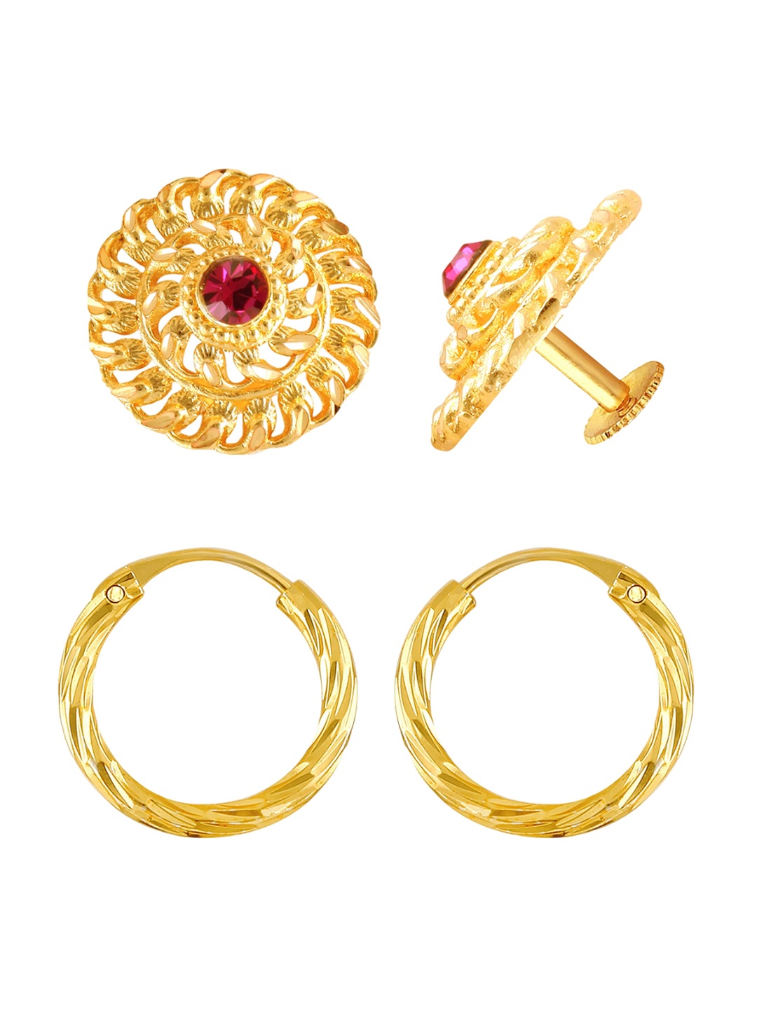 Vighnaharta Set Of 2 Gold-Plated Cubic Zirconia-Studded Brass Floral Hoop & Studs Earrings
Vighnaharta Set Of 2 Gold-Plated Cubic Zirconia-Studded Brass Floral Hoop & Studs Earrings