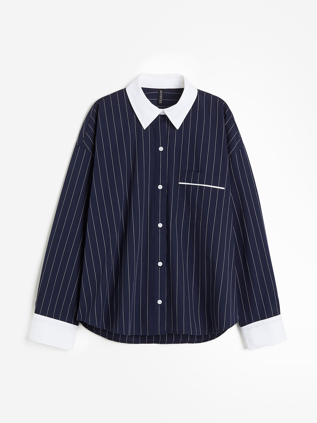 H&M Women Oversized Cotton Shirt, Navy blue