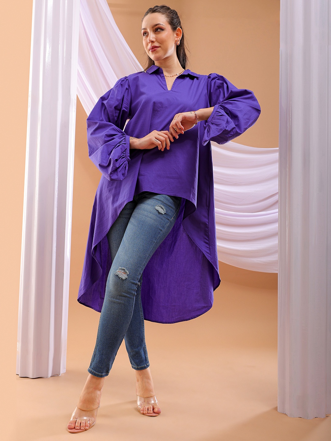Freehand by The Indian Garage Co Spread Collar Oversized High-Low Cotton Casual Shirt, Purple
Freehand by The Indian Garage Co Spread Collar Oversized High-Low Cotton Casual Shirt, Purple