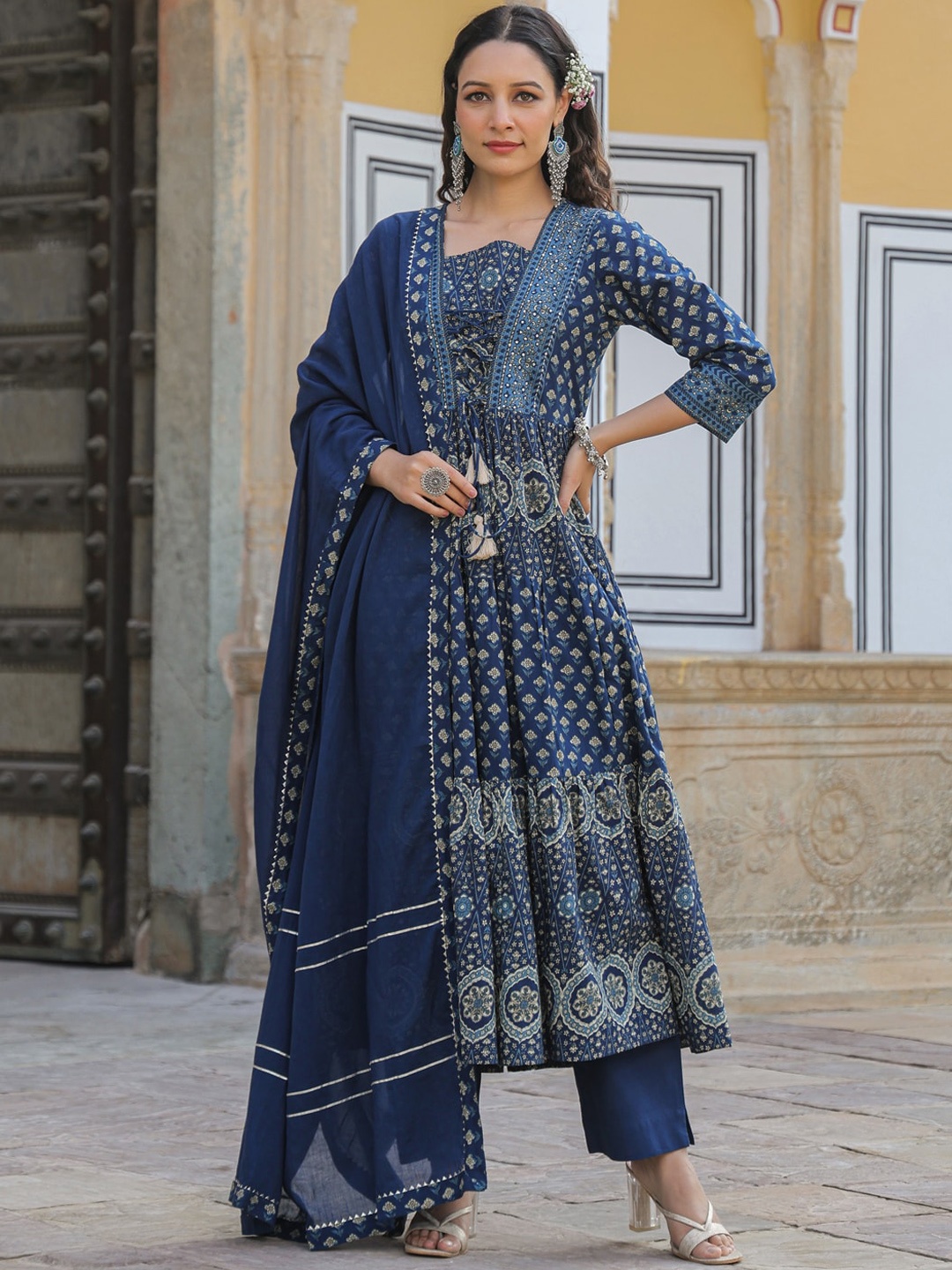 Rain & Rainbow Ethnic Motifs Printed Sequinned Pure Cotton Kurta With Trousers & Dupatta, Navy blue
Rain & Rainbow Ethnic Motifs Printed Sequinned Pure Cotton Kurta With Trousers & Dupatta, Navy blue