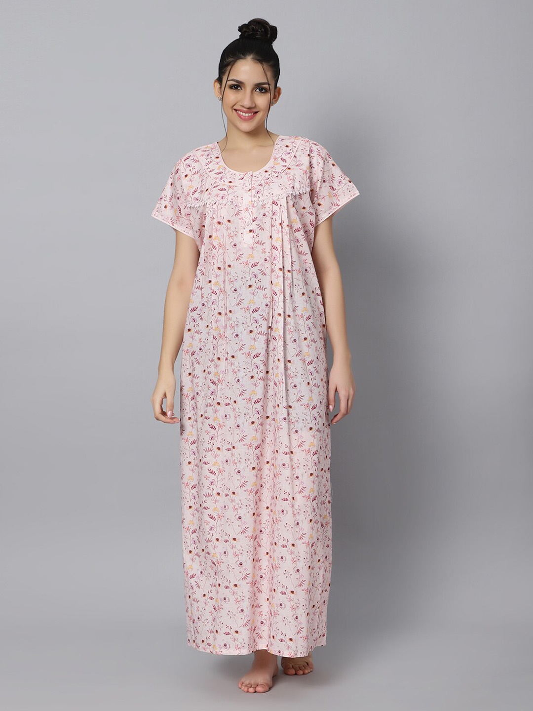 QUIRA Floral Printed Maxi Nightdress, Peach