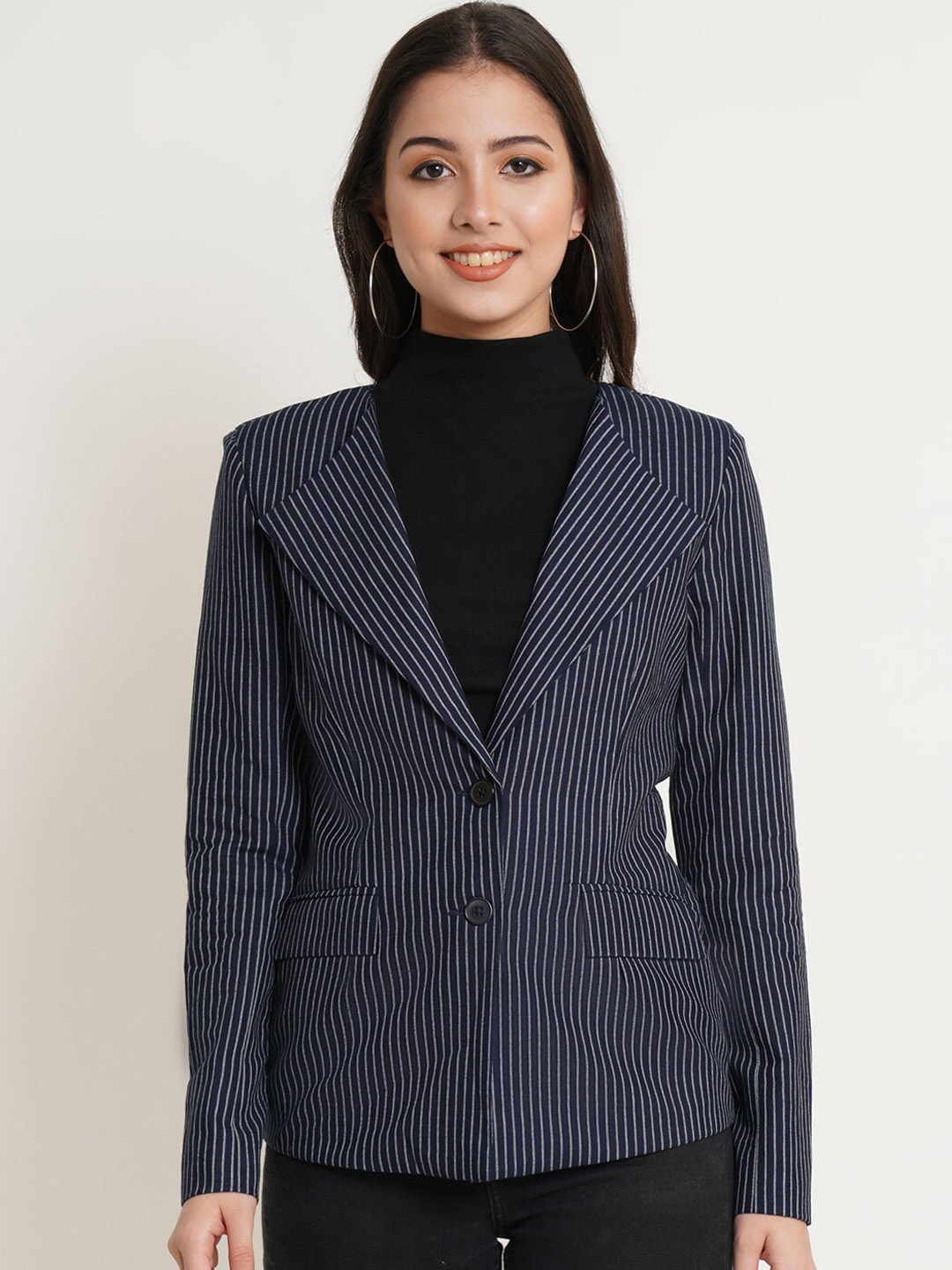 Purple State Striped Notched Lapel Long Sleeves Single-Breasted Slim Fit Blazer, Blue
Purple State Striped Notched Lapel Long Sleeves Single-Breasted Slim Fit Blazer, Blue