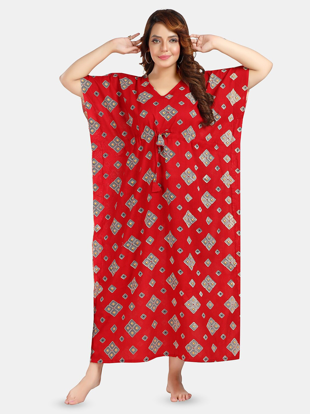 Fabme Geometric Printed Pure Cotton Maxi Kaftan Nightdress, Red
Fabme Geometric Printed Pure Cotton Maxi Kaftan Nightdress, Red