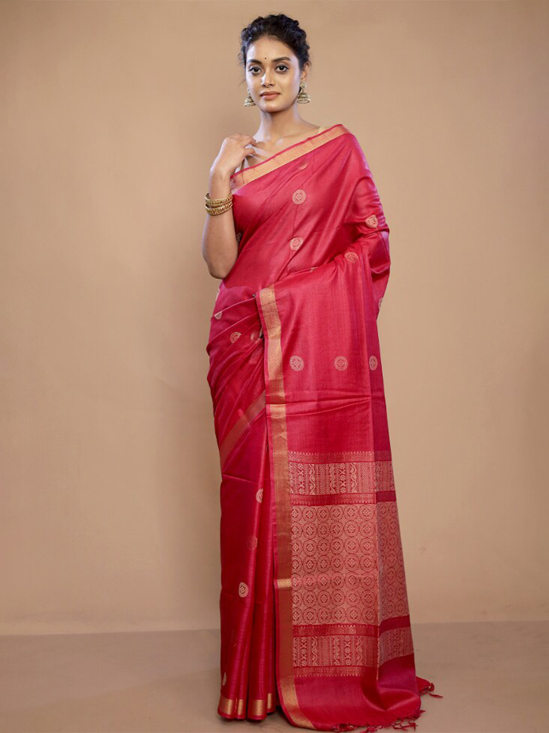 AllSilks Ethnic Motifs Zari Pure Silk Tussar Saree, Pink 
AllSilks Ethnic Motifs Zari Pure Silk Tussar Saree, Pink