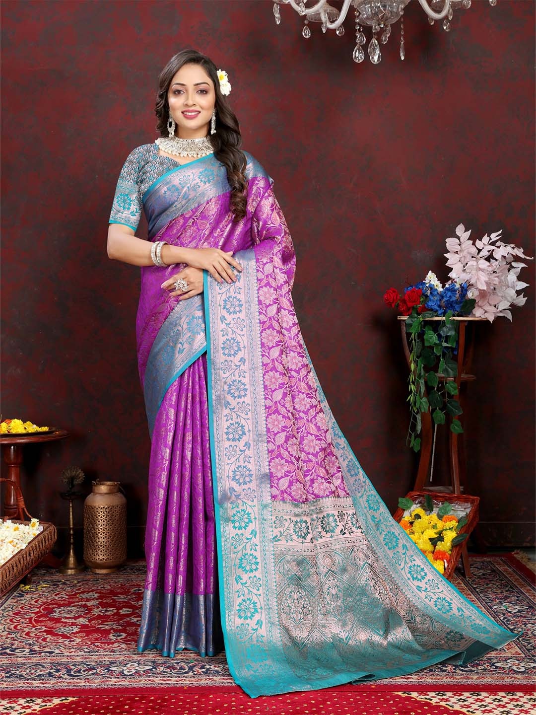 bansari textiles Floral Woven Design Zari Silk Cotton Banarasi Saree, Purple
bansari textiles Floral Woven Design Zari Silk Cotton Banarasi Saree, Purple