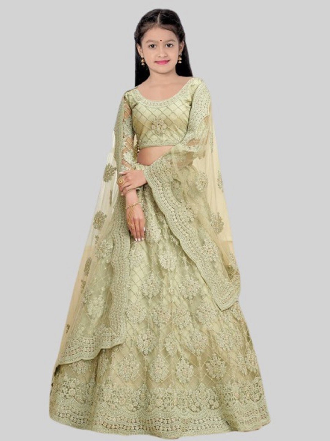 BAESD Girls Embroidered Semi-Stitched Net Lehenga & Unstitched Blouse With Dupatta, Olive
BAESD Girls Embroidered Semi-Stitched Net Lehenga & Unstitched Blouse With Dupatta, Olive