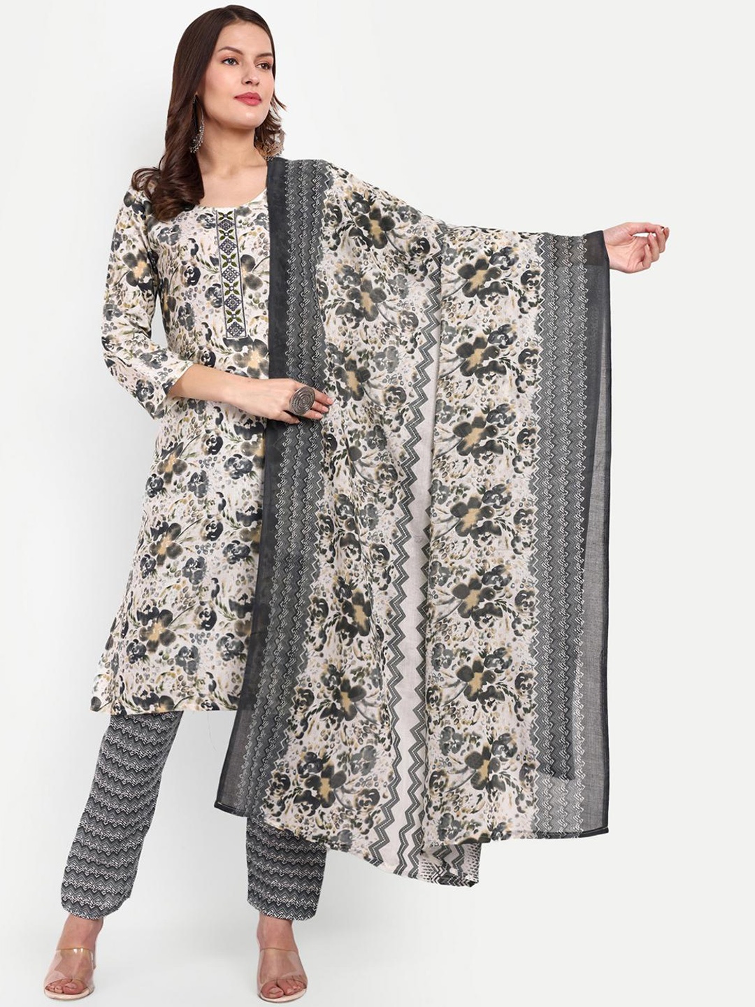 GLITO Ethnic Motifs Printed Regular Pure Cotton Kurta with Trousers & Dupatta, Off white
GLITO Ethnic Motifs Printed Regular Pure Cotton Kurta with Trousers & Dupatta, Off white