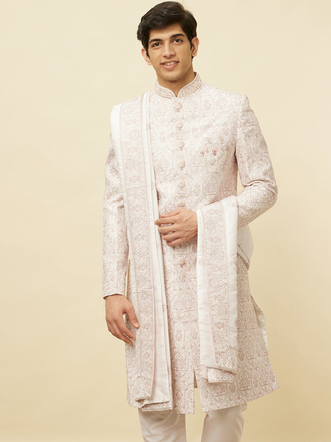 Manyavar Men Self-Design Sherwani Set, Pink
Manyavar Men Self-Design Sherwani Set, Pink