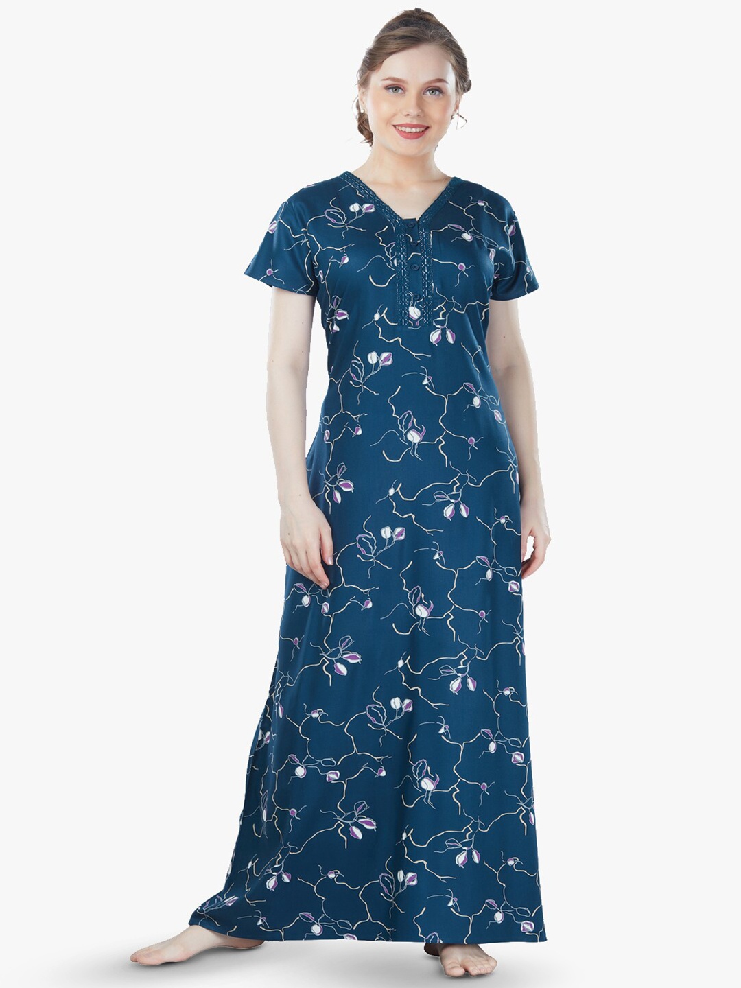 QUIRA Printed Maxi Nightdress, Blue