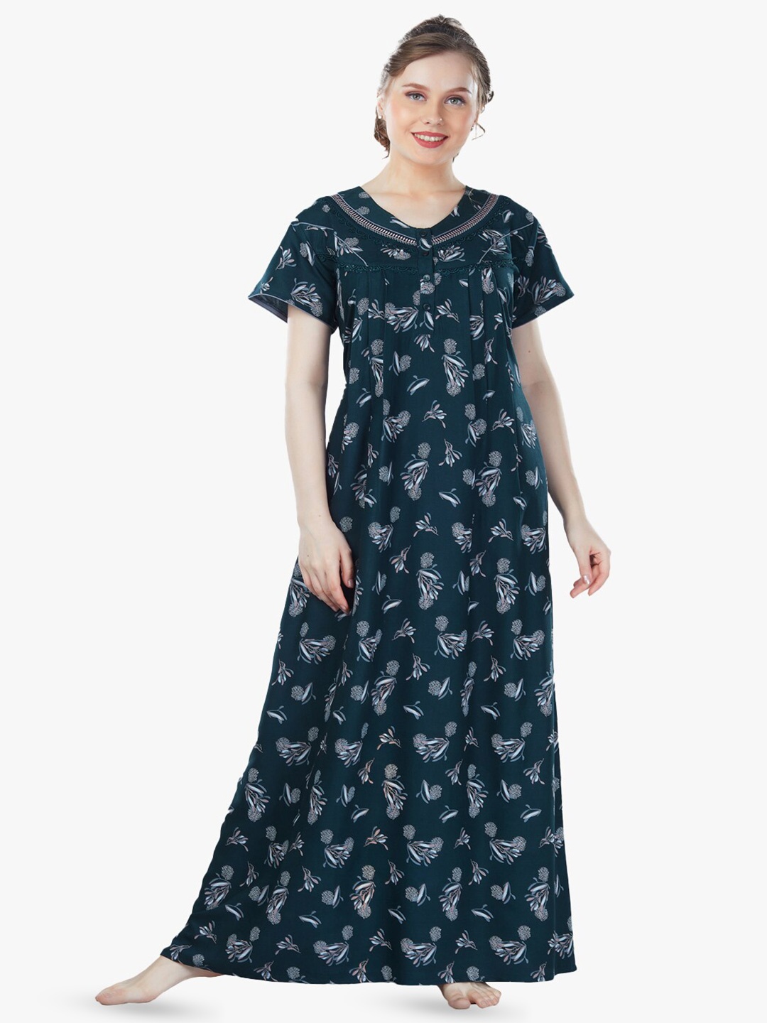 QUIRA Embroidered Maxi Nightdress, Green