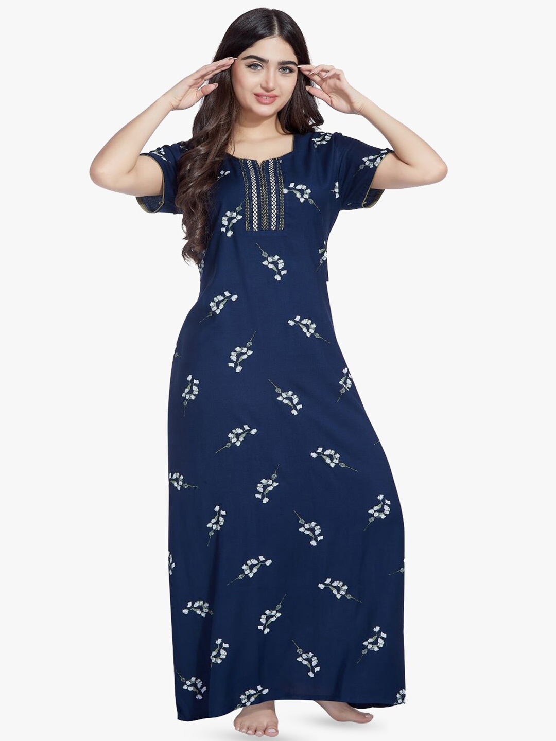 QUIRA Printed Maxi Nightdress, Blue