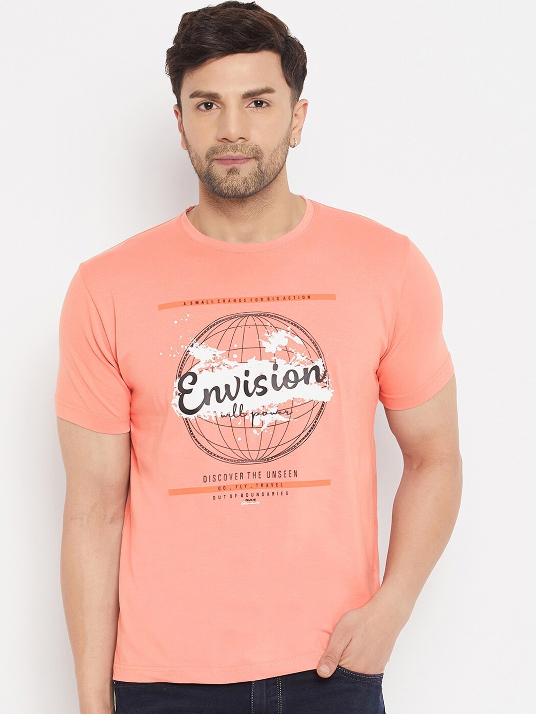 Duke Typography Printed Printed Round Neck Short Sleeves Cotton Slim Fit T-shirt, Coral
Duke Typography Printed Printed Round Neck Short Sleeves Cotton Slim Fit T-shirt, Coral
