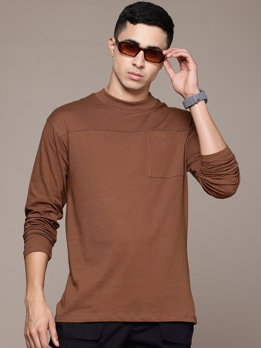 The Roadster Lifestyle Co. Pure Cotton Full Sleeves T-shirt, Brown 
The Roadster Lifestyle Co. Pure Cotton Full Sleeves T-shirt, Brown