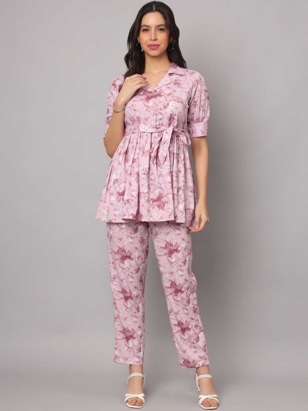 KALINI Floral Printed Tunic With Trousers, Purple