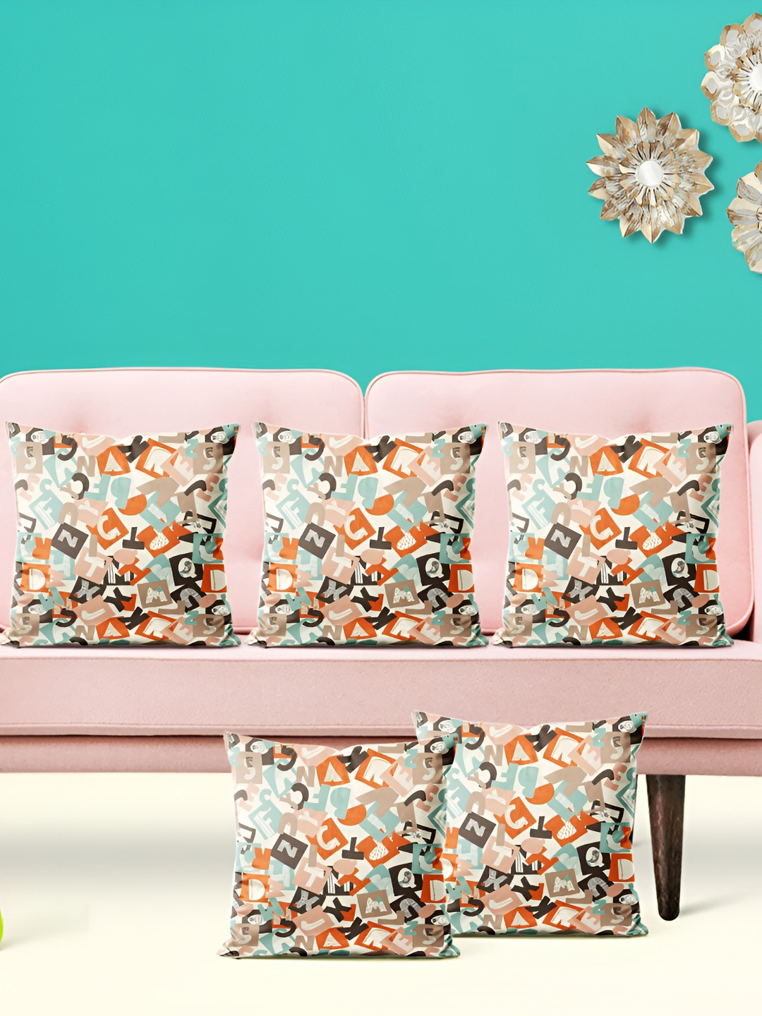 ArtzFolio Orange and Blue 5 Pieces Velvet Square Cushion Covers 
ArtzFolio Orange and Blue 5 Pieces Velvet Square Cushion Covers