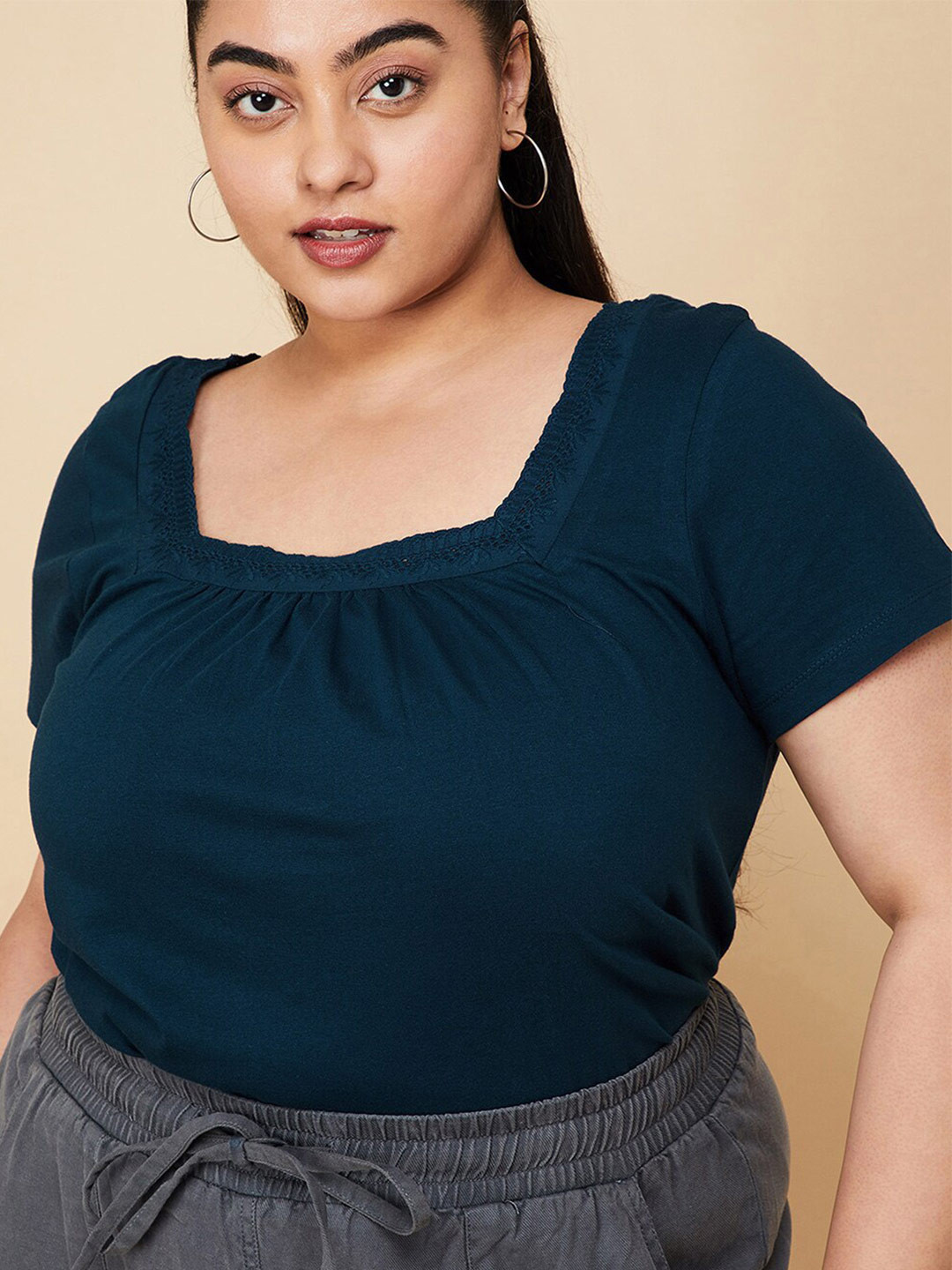 max Plus Size Square Neck Pure Cotton Top, Navy blue
max Plus Size Square Neck Pure Cotton Top, Navy blue