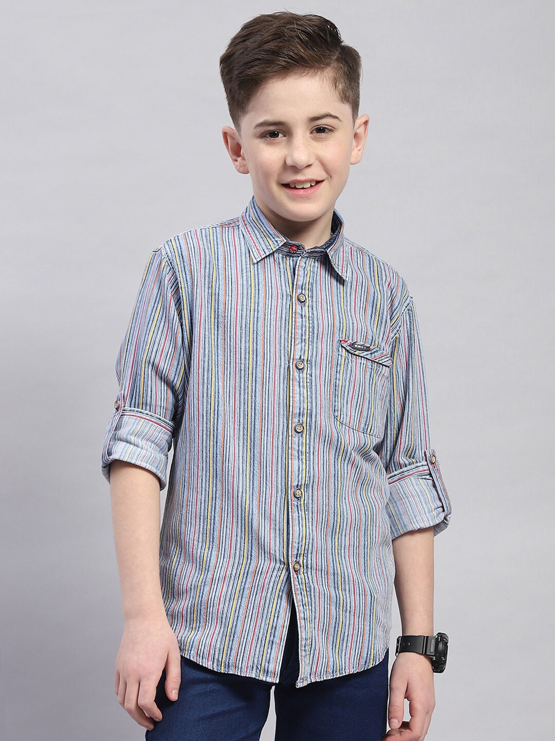Monte Carlo Boys Classic Multi Stripes Opaque Striped Casual Shirt, Blue
Monte Carlo Boys Classic Multi Stripes Opaque Striped Casual Shirt, Blue