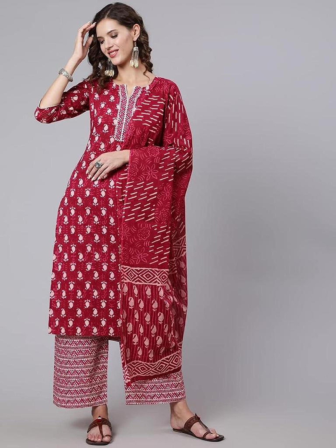 SK2 Fashion Women Floral Printed Regular Thread Work Pure Cotton Kurta with Palazzos & With Dupatta, Maroon
SK2 Fashion Women Floral Printed Regular Thread Work Pure Cotton Kurta with Palazzos & With Dupatta, Maroon