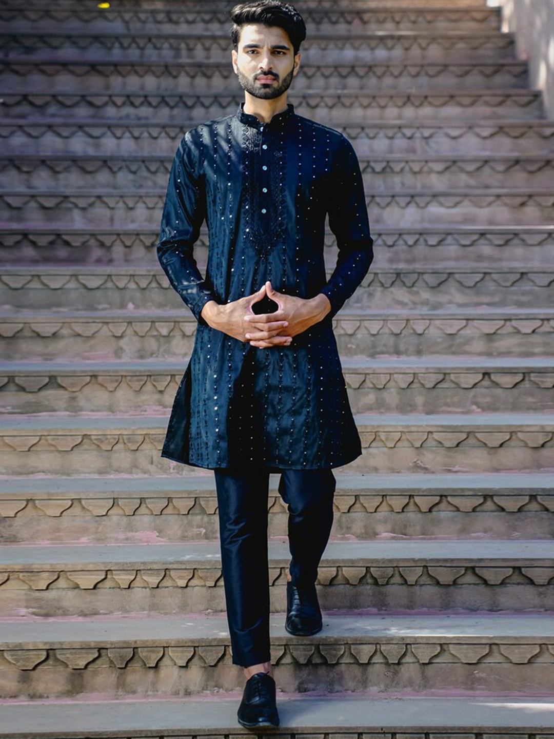 Be Desi Men Ethnic Motifs Embroidered Regular Mirror Work Kurta with Pyjamas, Black
Be Desi Men Ethnic Motifs Embroidered Regular Mirror Work Kurta with Pyjamas, Black