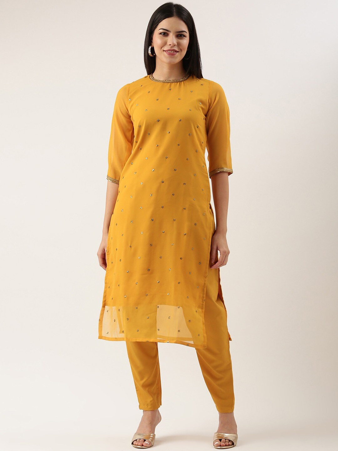 KALINI Ethnic Motifs Embroidered Sequinned Straight Kurta & Trousers With Dupatta, Mustard
KALINI Ethnic Motifs Embroidered Sequinned Straight Kurta & Trousers With Dupatta, Mustard