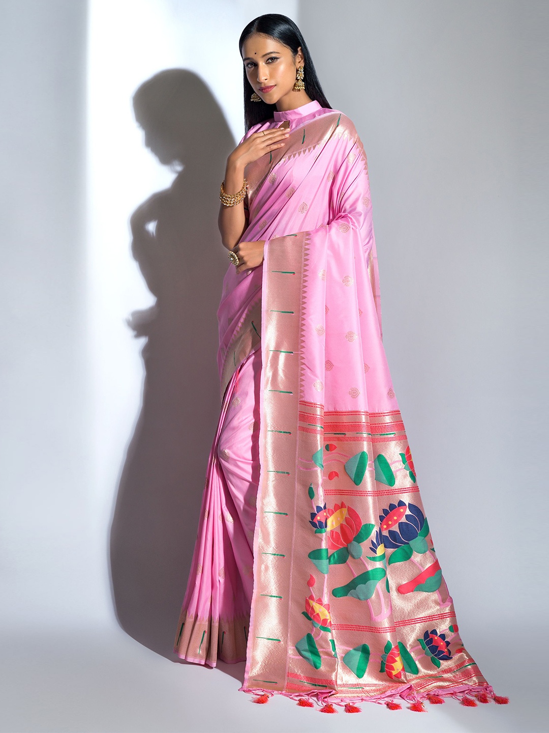 LeeliPeeri Designer Ethnic Motifs Zari Pichwai Paithani Saree, Pink