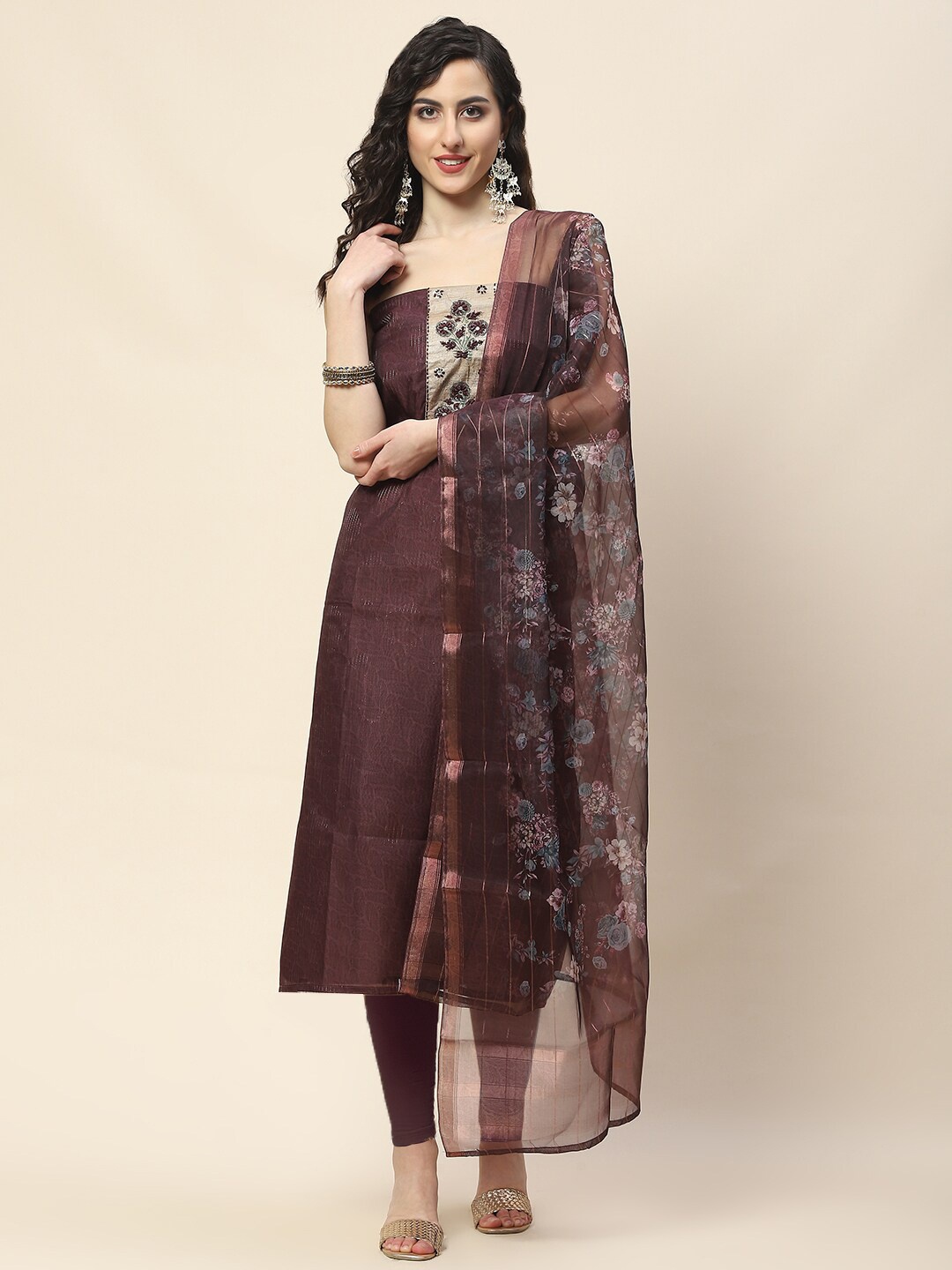 Meena Bazaar Floral Printed Gotta Patti Art Silk Unstitched Dress Material, Burgundy
Meena Bazaar Floral Printed Gotta Patti Art Silk Unstitched Dress Material, Burgundy