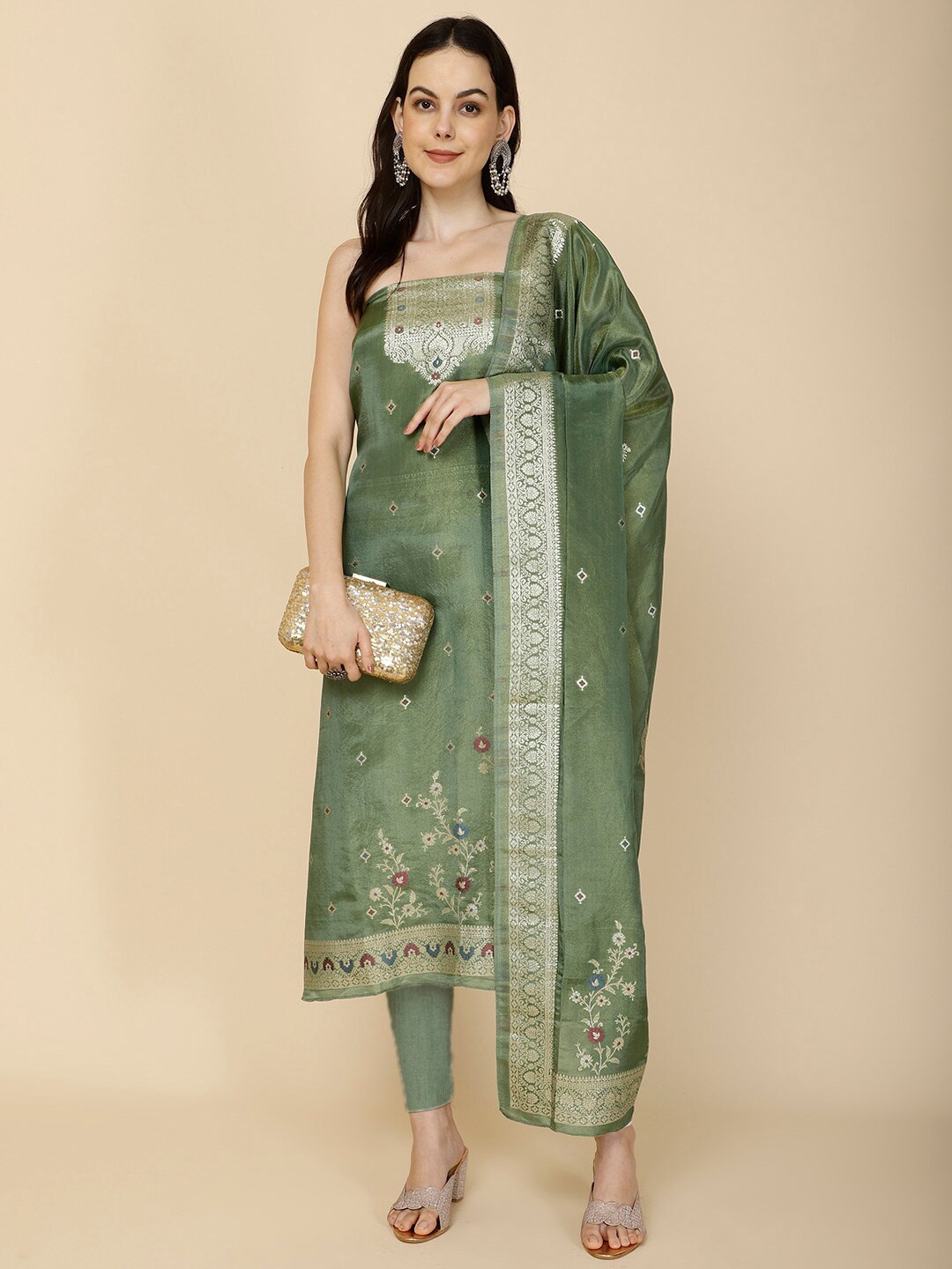 Meena Bazaar Ethnic Motifs Woven Design Zari Tissue Unstitched Dress Material, Green
Meena Bazaar Ethnic Motifs Woven Design Zari Tissue Unstitched Dress Material, Green