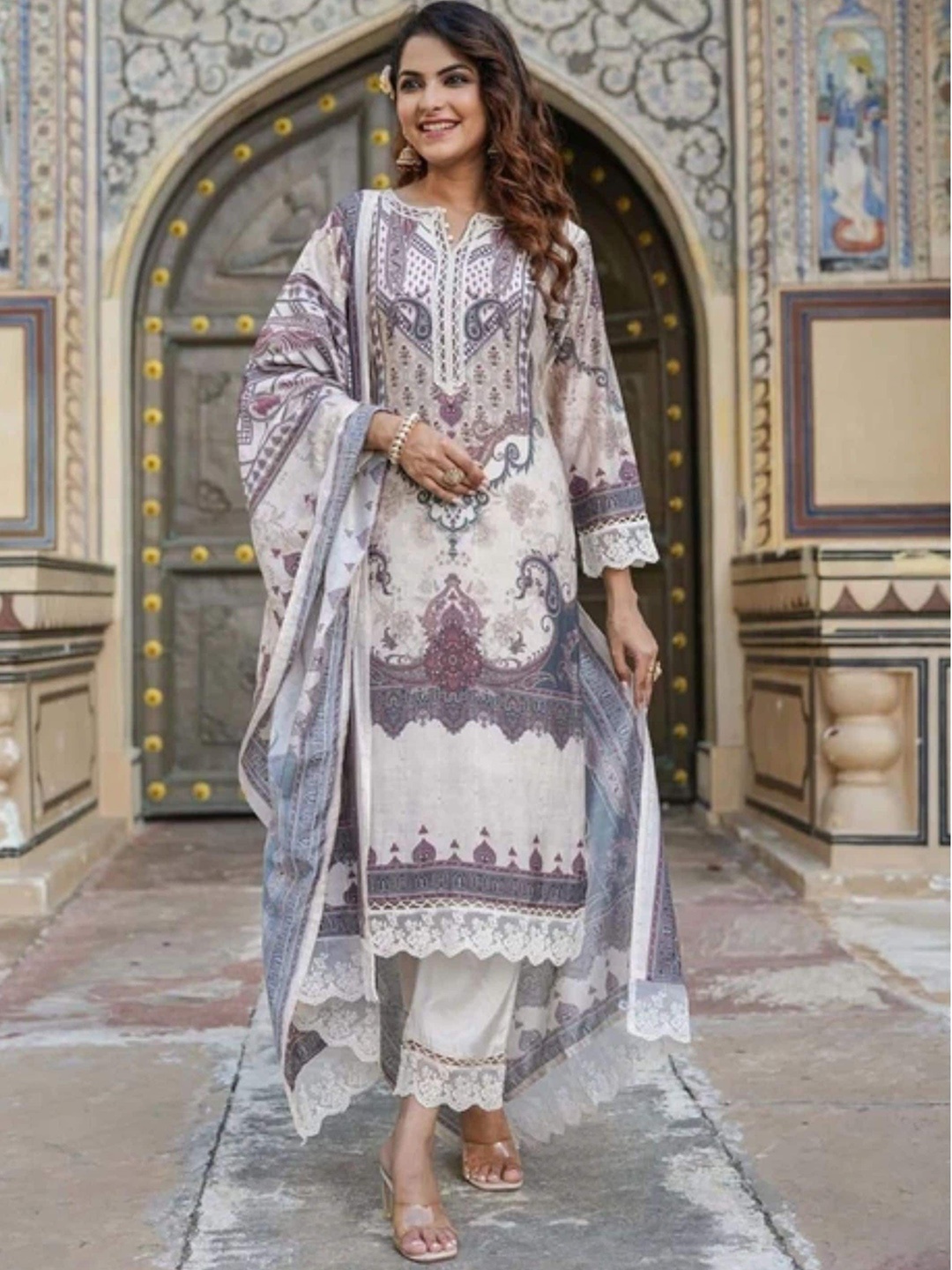 NIZA FASHION Ethnic Motifs Printed Straight Thread Work Kurta with Trousers & Dupatta, White
NIZA FASHION Ethnic Motifs Printed Straight Thread Work Kurta with Trousers & Dupatta, White