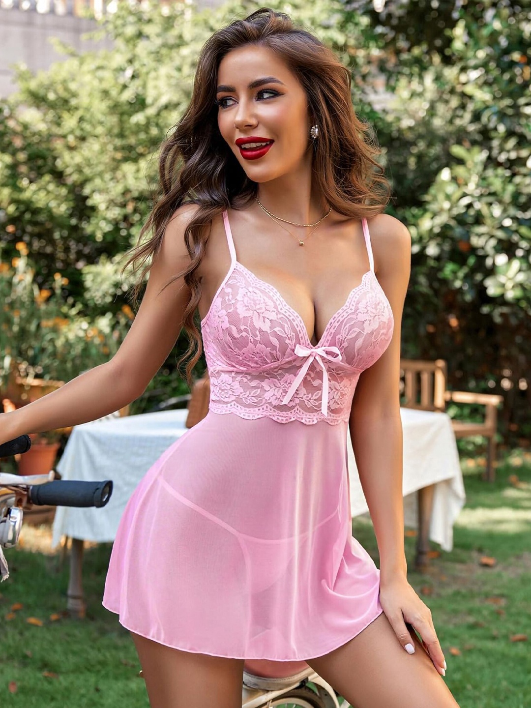 Aamarsh Self-Design Net Baby Doll, Pink