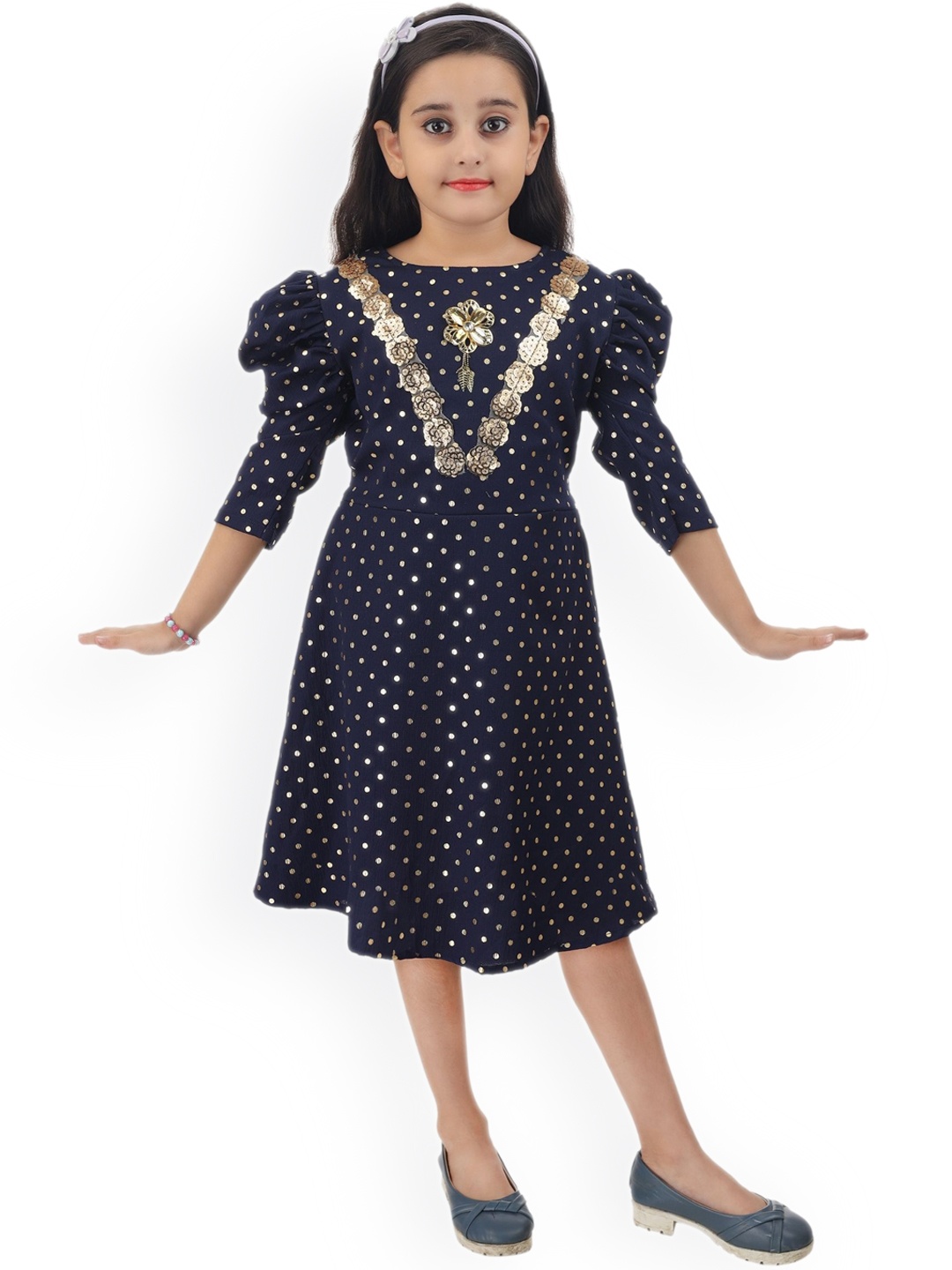 BAESD Girls Geometric Printed Sequinned Detailed Cotton Fit & Flare Midi Ethnic Dress, Navy blue
BAESD Girls Geometric Printed Sequinned Detailed Cotton Fit & Flare Midi Ethnic Dress, Navy blue