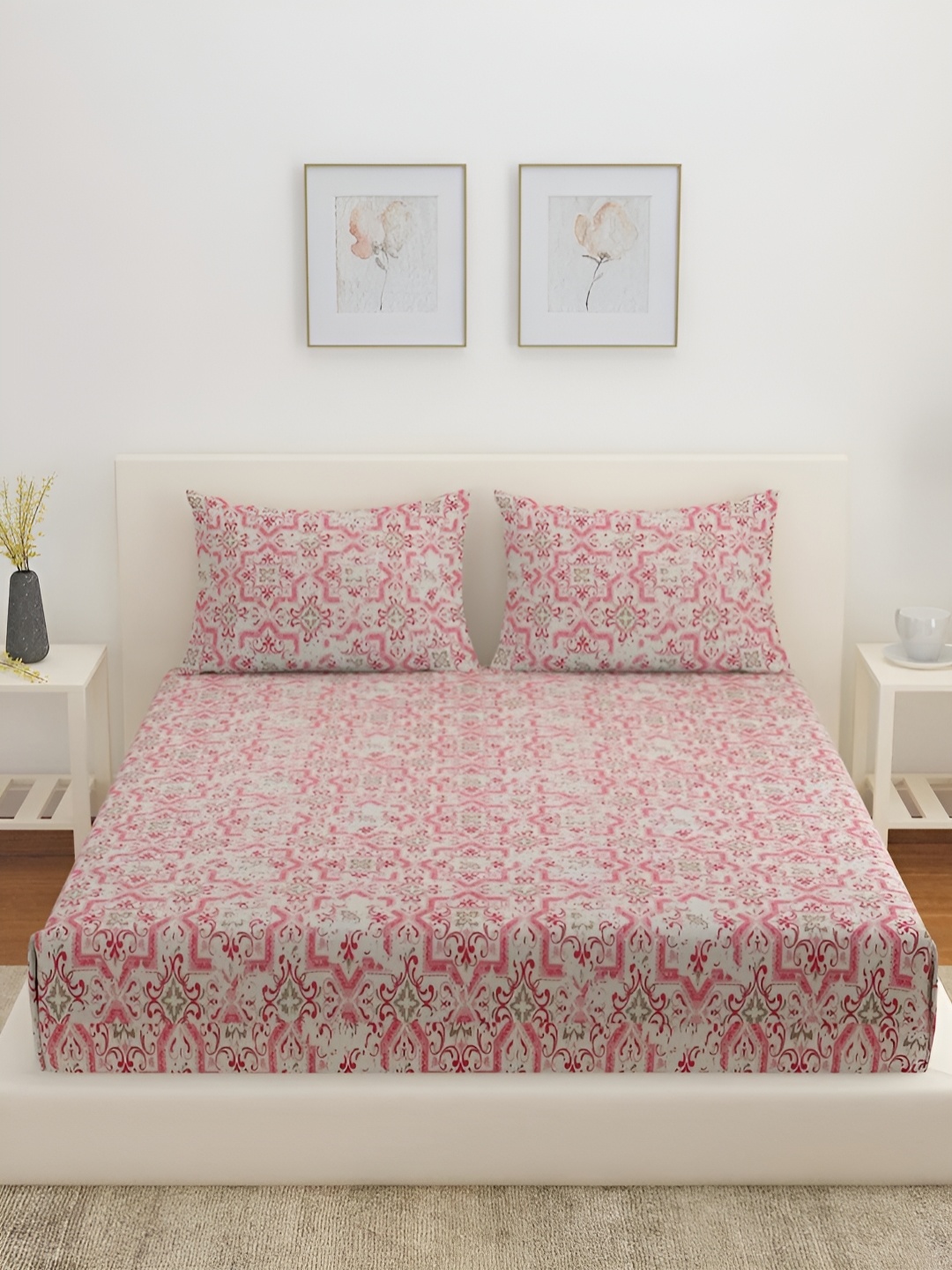Athome by Nilkamal Pink Ethnic Motifs 300 TC Cotton King Bedsheet With 2 Pillow Covers
Athome by Nilkamal Pink Ethnic Motifs 300 TC Cotton King Bedsheet With 2 Pillow Covers