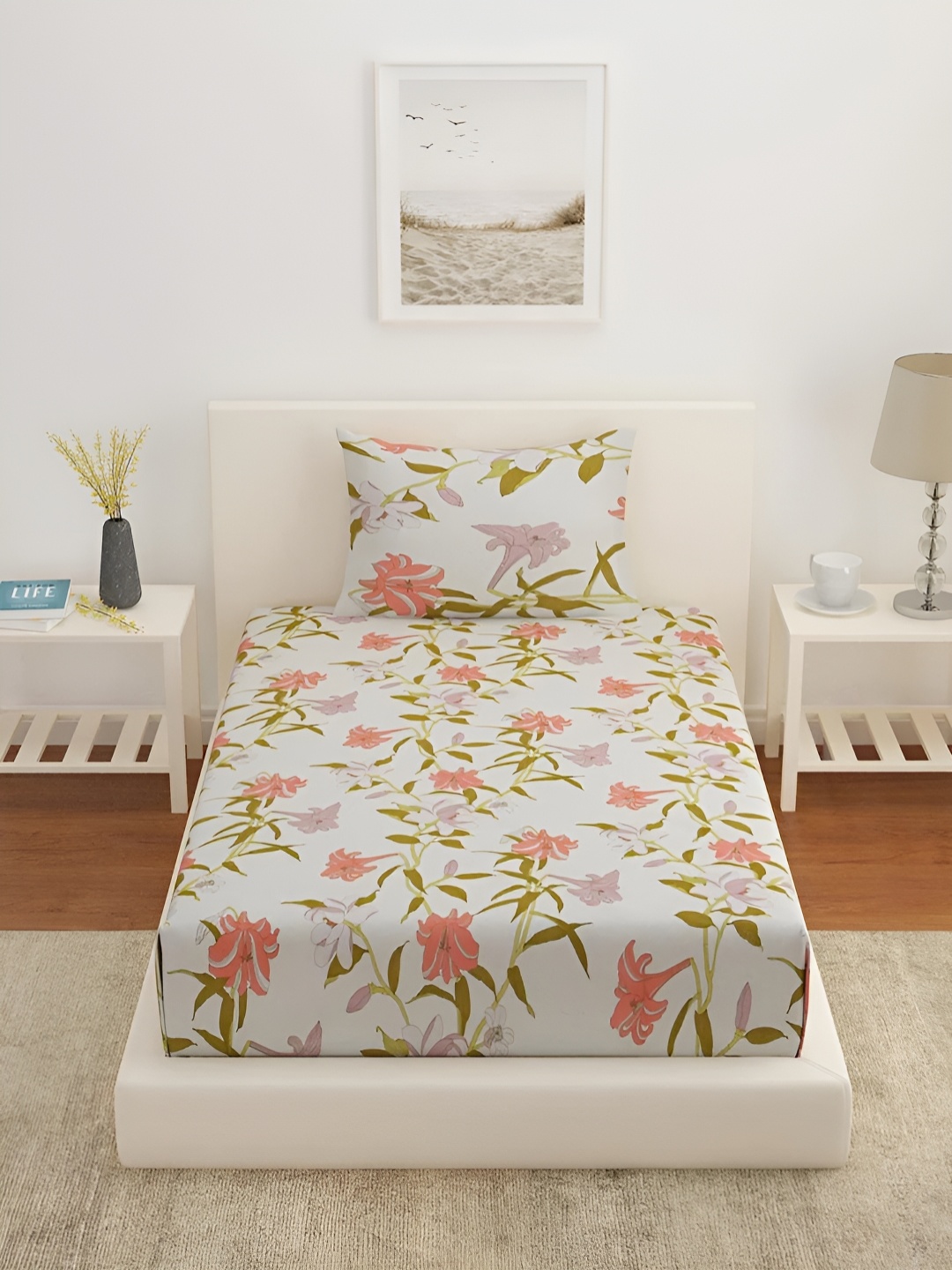 Athome by Nilkamal Beige & Pink Floral 210 TC Single Bedsheet With 1 Pillow Cover
Athome by Nilkamal Beige & Pink Floral 210 TC Single Bedsheet With 1 Pillow Cover