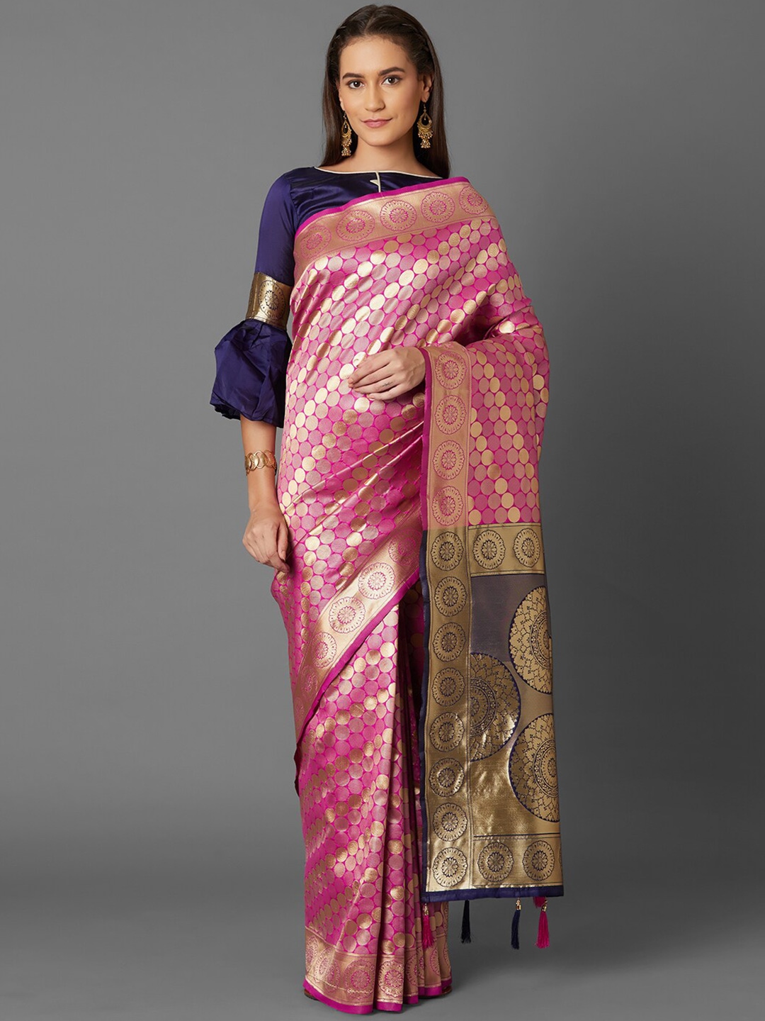 

Somras Ethnic Motifs Woven Design Zari Kanjeevaram Saree, Pink